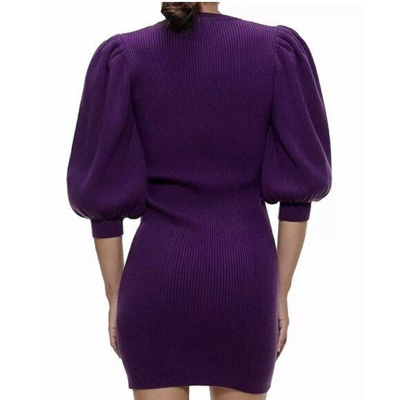 Zara Purple Puff Sleeve Sweater Dress Size Medium - Picture 2 of 11